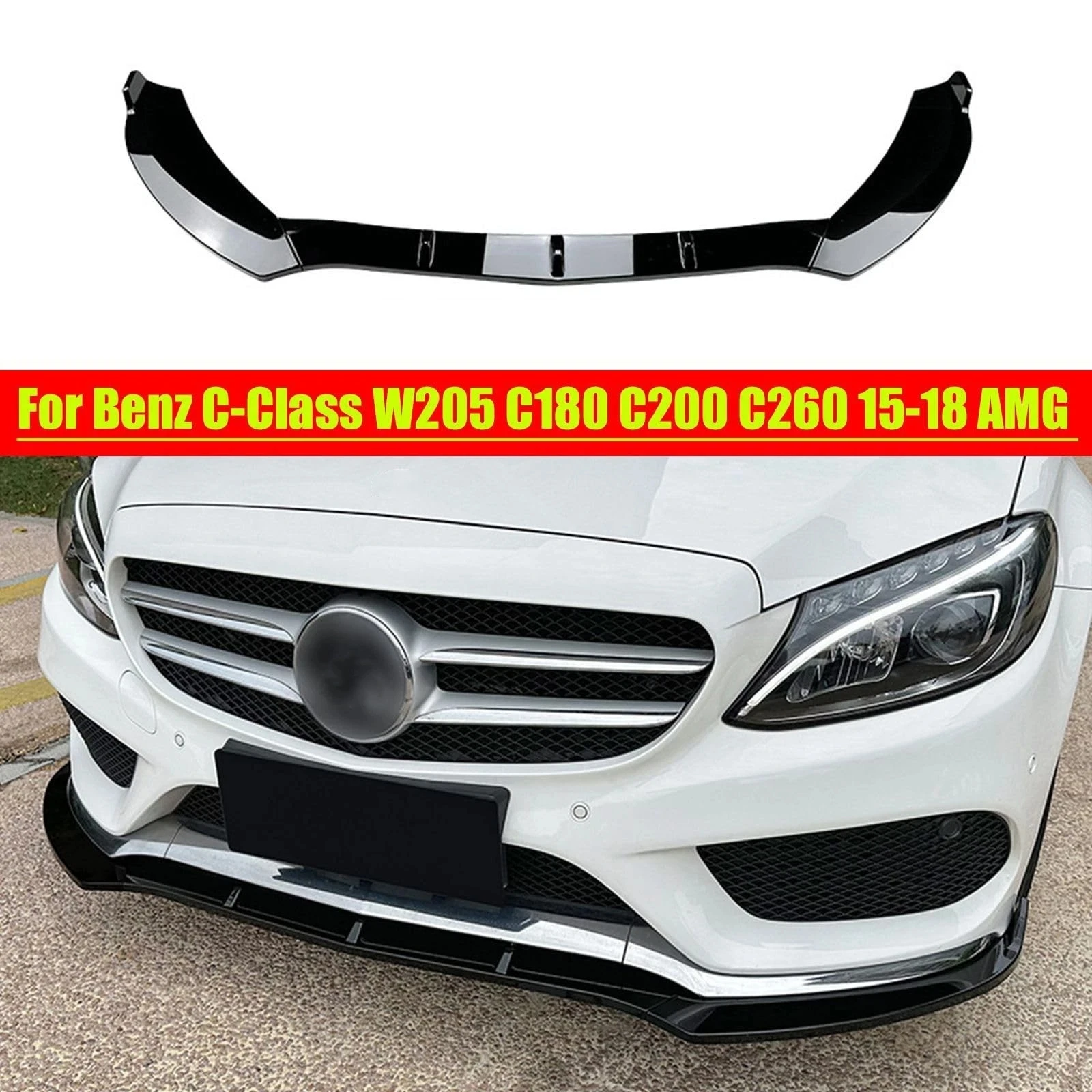 Splitter Paraurti Anteriore Spoiler per Mercedes-Benz Classe C AMG-Line W205 C43 C205 C200 C260 2014-2018 Diffusore Spoiler Bodykit