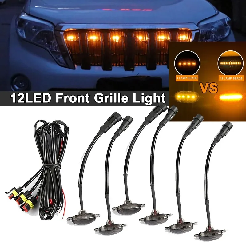 12LED auto griglia anteriore luce affumicata griglia ambra luce Raptor stile luce diurna sostituzione per Pickup fuoristrada SUV Ford Toyota