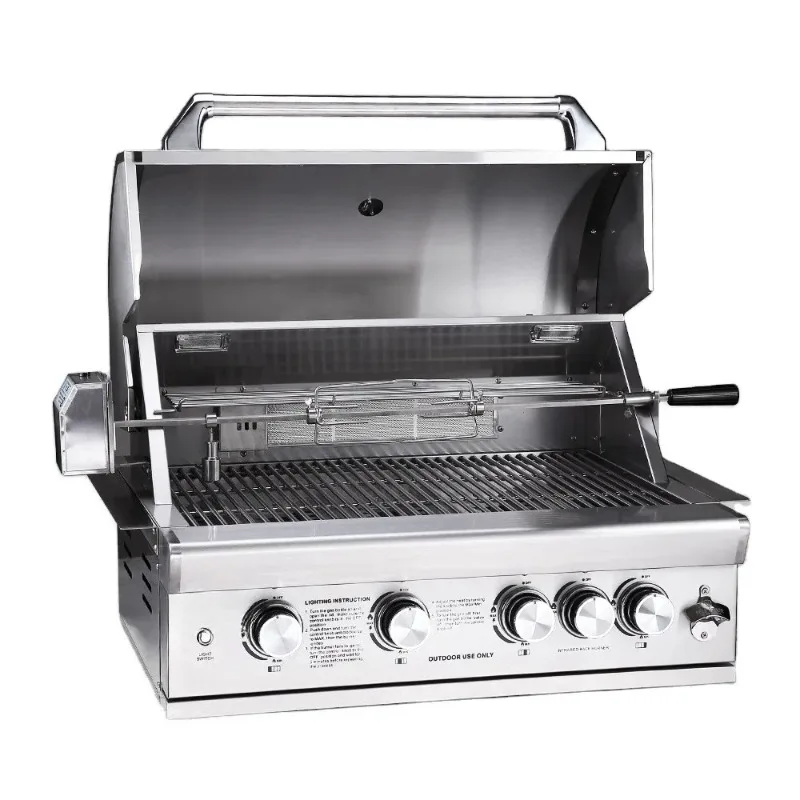 304 Edelstahl Premium Holzkohlegrill – Einbau-Tischgrill für den Außenbereich mit Doppelfunktion und Drehspieß Premium Image