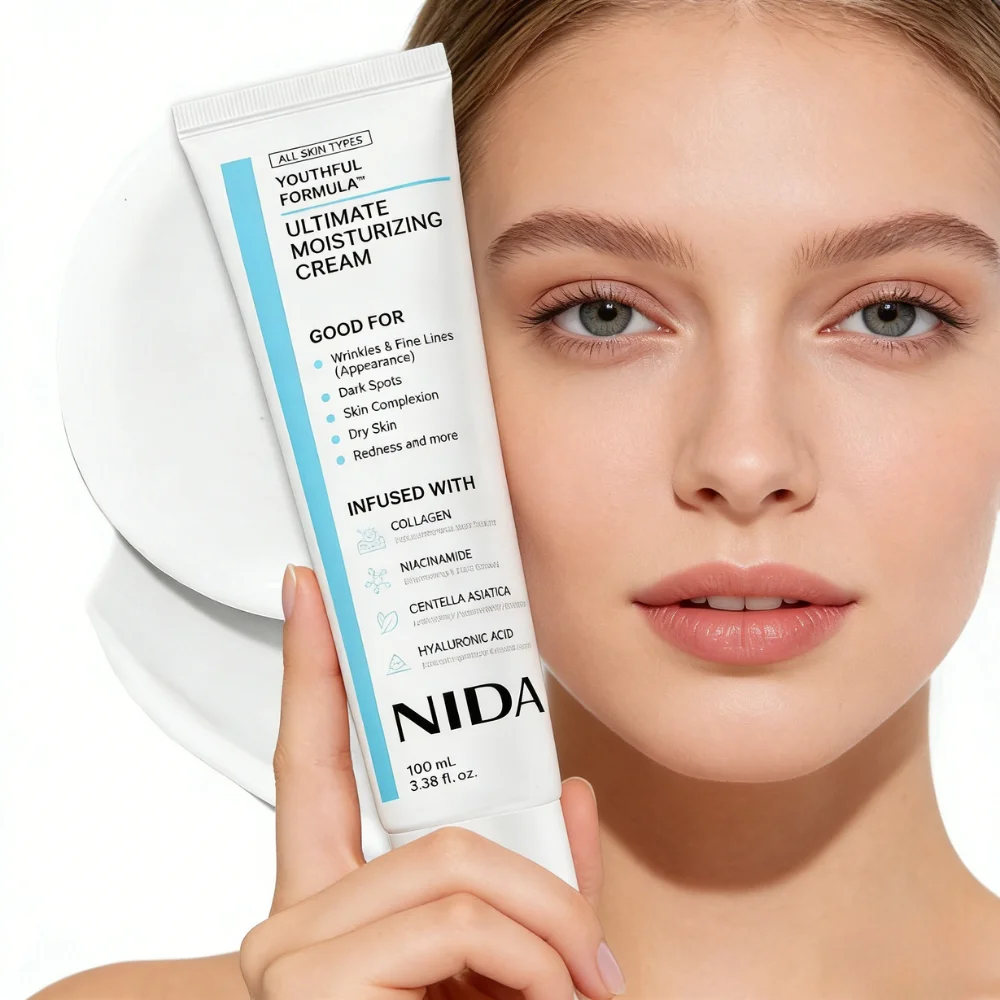 Anti-Aging-Gesichtscreme 100ml mit Kollagen, Niacinamid und Hyaluronsäure gegen Falten, trockene Haut, alle Hauttypen, aufhellende Feuchtigkeitspflege. Image