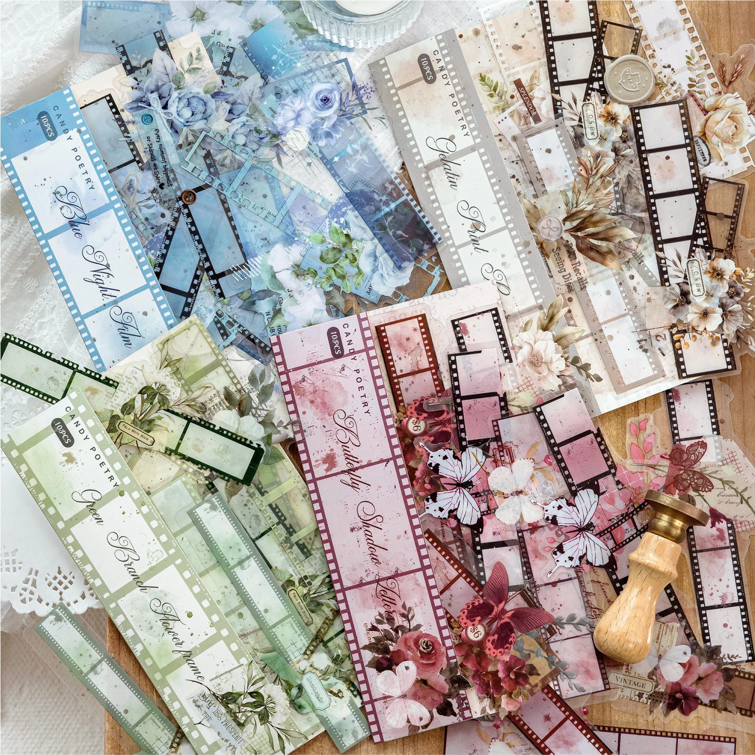 10 Stück lange Streifen-Pflanzenfolien-Aufkleber, natürliche Blumen, Junk Journal, DIY, Scrapbooking, Schulbedarf, Collage, Schreibwaren-Aufkleber Image