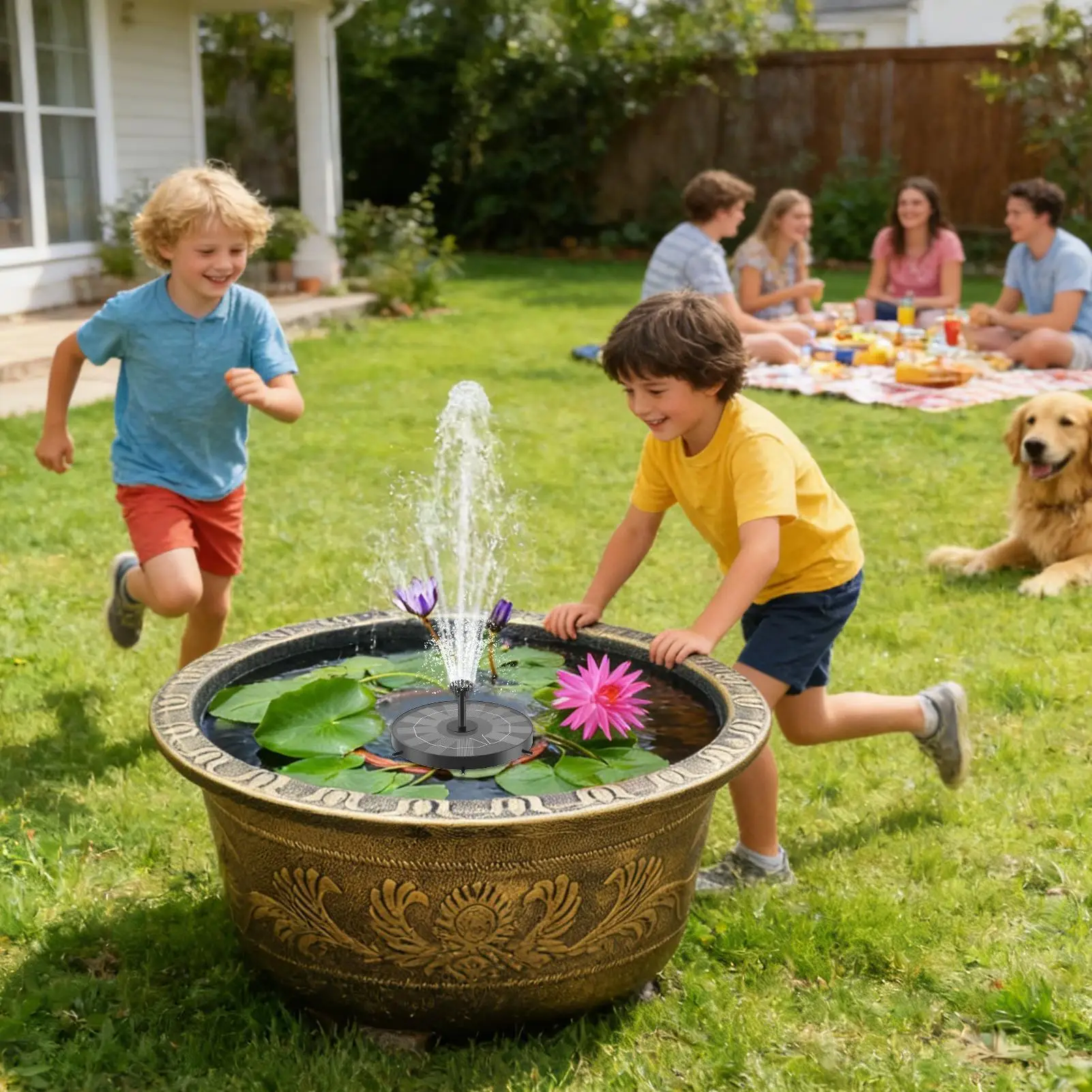 Solar-Vogelbadbrunnen mit Wasserpumpe und Schale – Solarbrunnen für Rasen, Garten, Pool, Terrasse, Hof und Außendekoration
