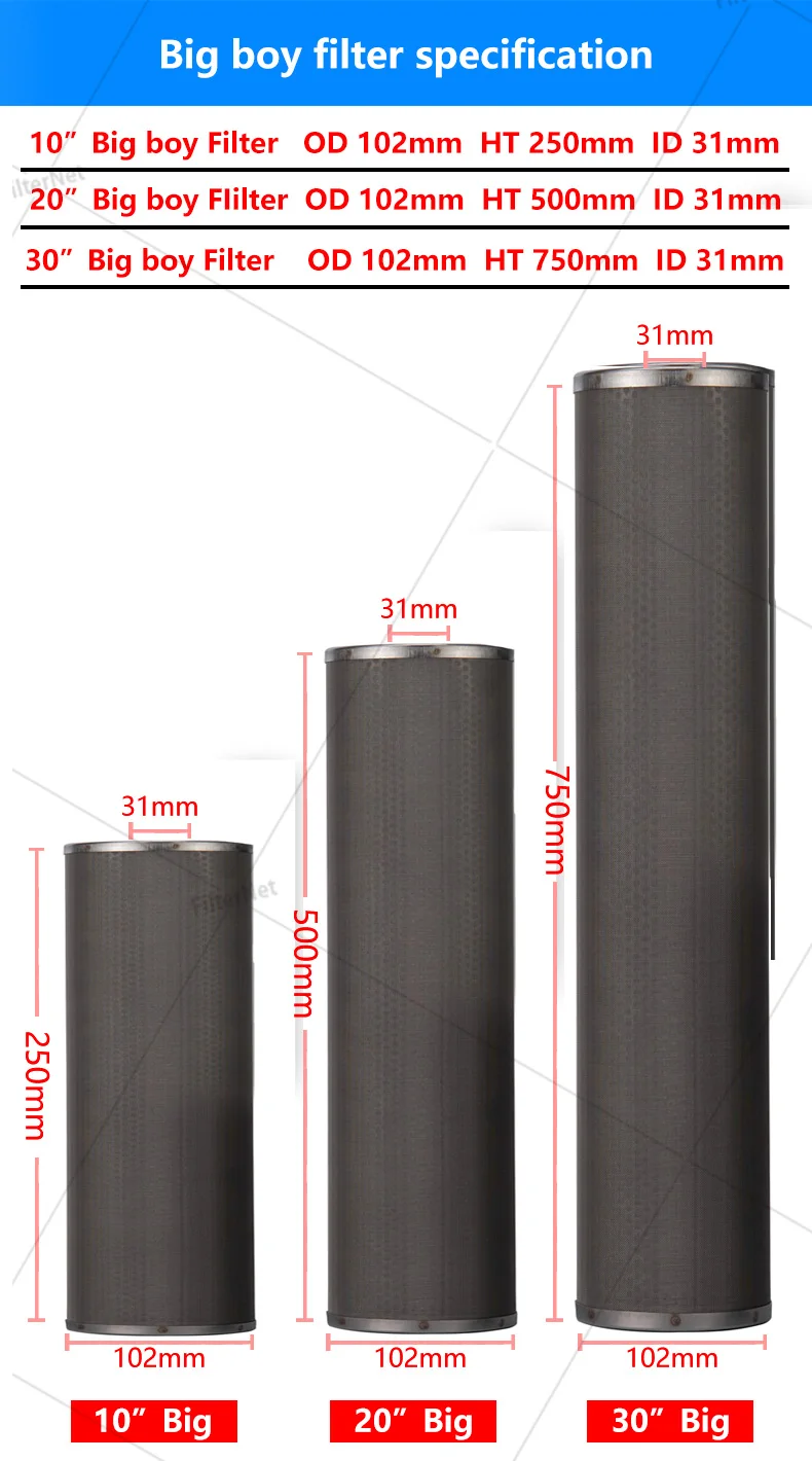 Wasserfilterteile 20 * 4,5 Zoll Jumbo-Standard-Edelstahlkartusche 1 Mikron / 5 Mikron / 50 Mikron / 75 Mikron / 270 Mikron / 400um Image