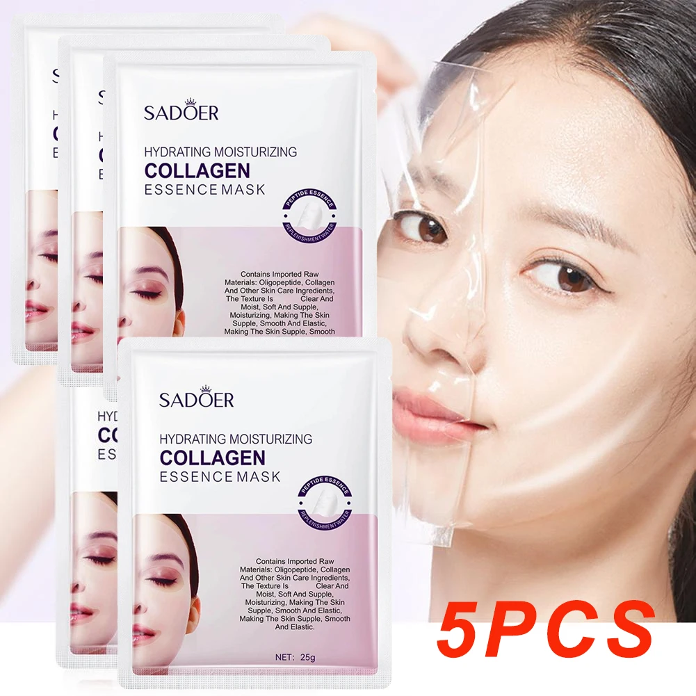 5 Stück Hyaluronsäure-Kollagen-Gesichtsmaske Hautpflege Feuchtigkeitsspendende Hydratisierende Gesichtsmasken Tuchmaske Hautpflege Image