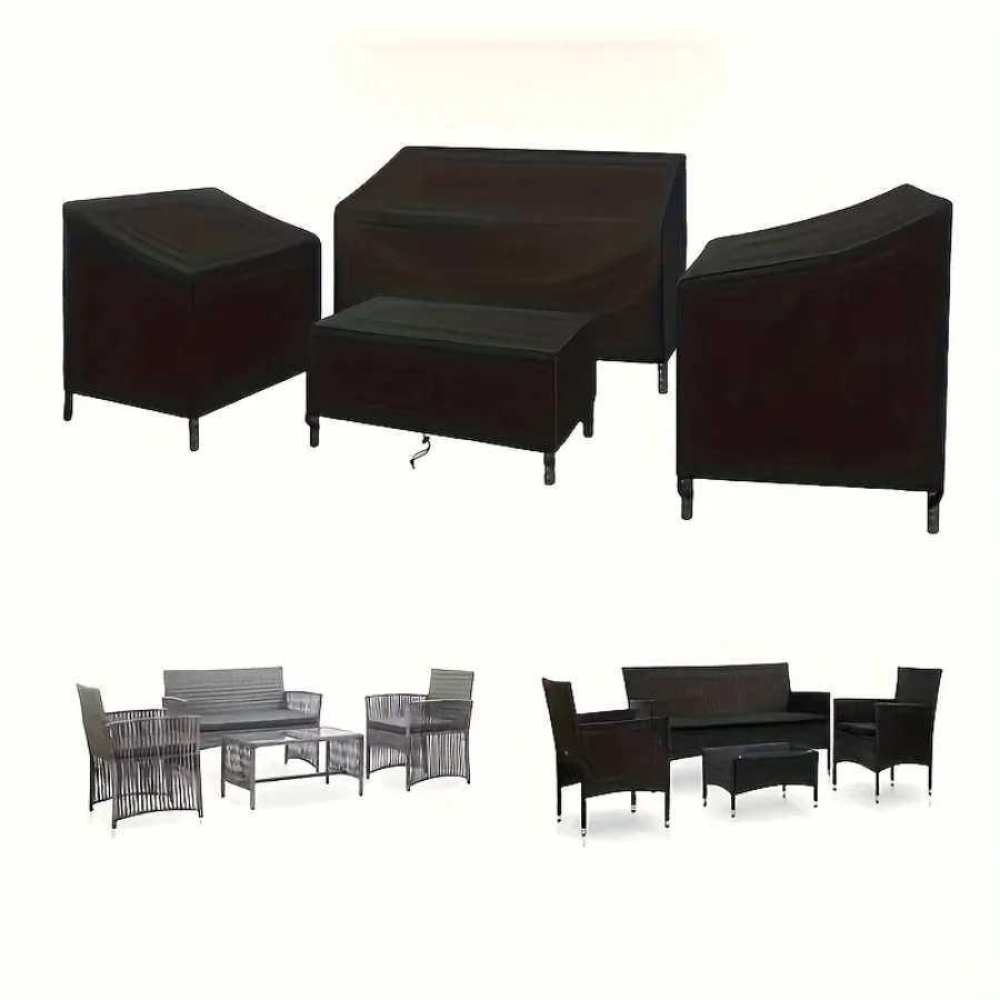 4-teiliges Staubschutzset für Gartenmöbel, Material 210D, wasserdicht, geeignet für 1 Sofa, 2 Stühle und 1 Couchtisch