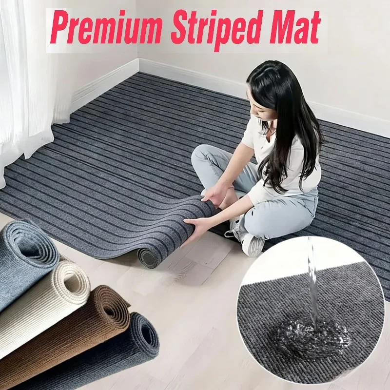 DIY Einfarbige Gestreifte Küchentürmatte Bodenmatte Wandaufkleber Raumdekoration Selbstklebender Rutschfester Teppich Heimdekoration Image