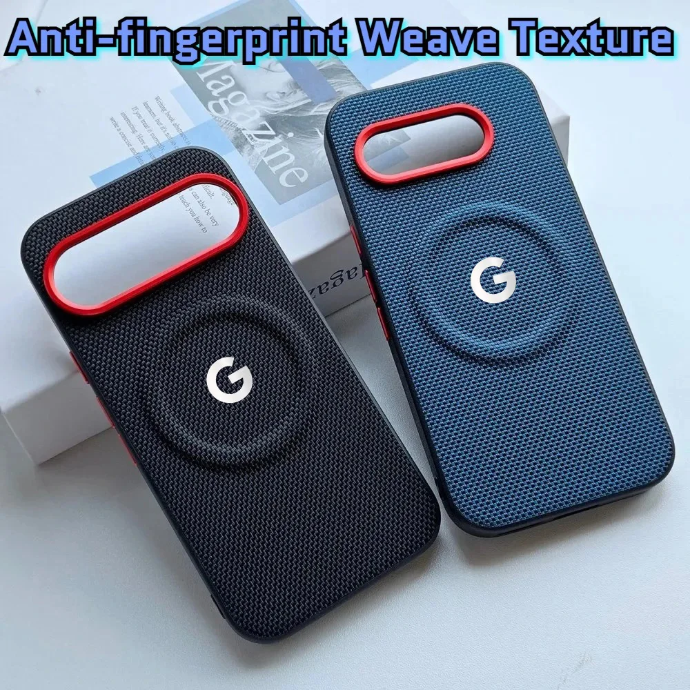 Luxus PU Weben Leder Textur Magnetische Telefon Zurück Fall Für Google Pixel 10, 9 Pro XL Stoßfest Drahtlose Lade Schützen Abdeckung Image