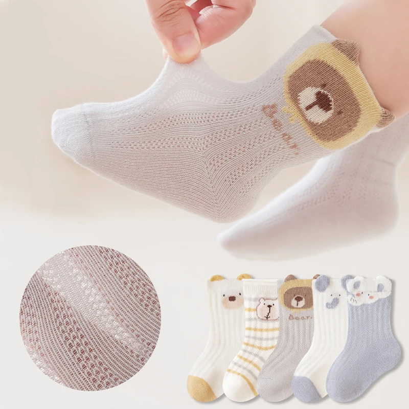 3 Paar Babysocken, Sommer, dünn, für Neugeborene, Cartoon-Motiv, Netzsocken für Jungen und Mädchen Image