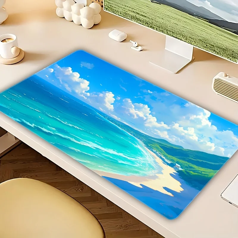 HD Strandlandschaft Erweiterte Gaming-Mausunterlage - Dicke Weiche Naturkautschuk-Oberfläche, Rutschfester Rand, Atemberaubendes Küstendesign Image