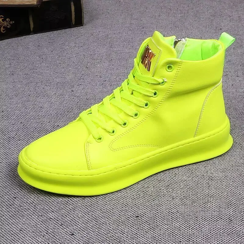 Herren-High-Top-Freizeitschuhe, neongrüne Plateau-Sneaker, rutschfeste, bequeme Wanderschuhe für Herren, tägliche Pendler-Streetwear