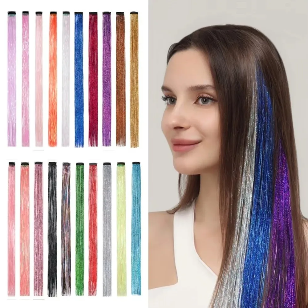 Highlights Clip-In Haarverlängerungen Glitzernde Bunte Synthetische Haarsträhnen Feenhaar Lange Glatte Haarsträhnen Image