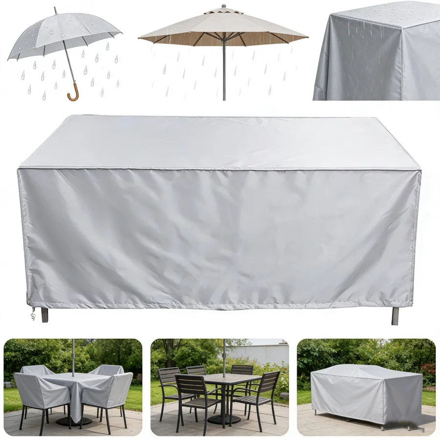 Ganzjahres-Möbelabdeckung für Terrassenmöbel in verschiedenen Größen, 210D, UV- und schneebeständig, geeignet für rechteckige Terrassenmöbel.