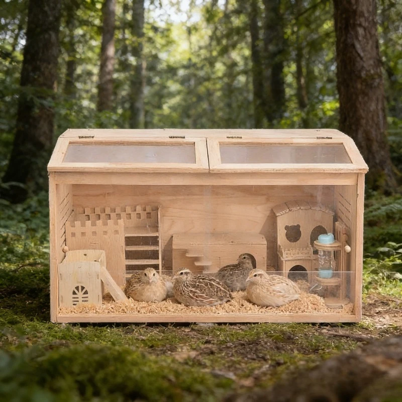Panorama-Holz-Wachtelkäfig Großes Habitat-Haus für Innenhaltung Wärmeschutz-Zuchtbox Geeignet für Hamster Image