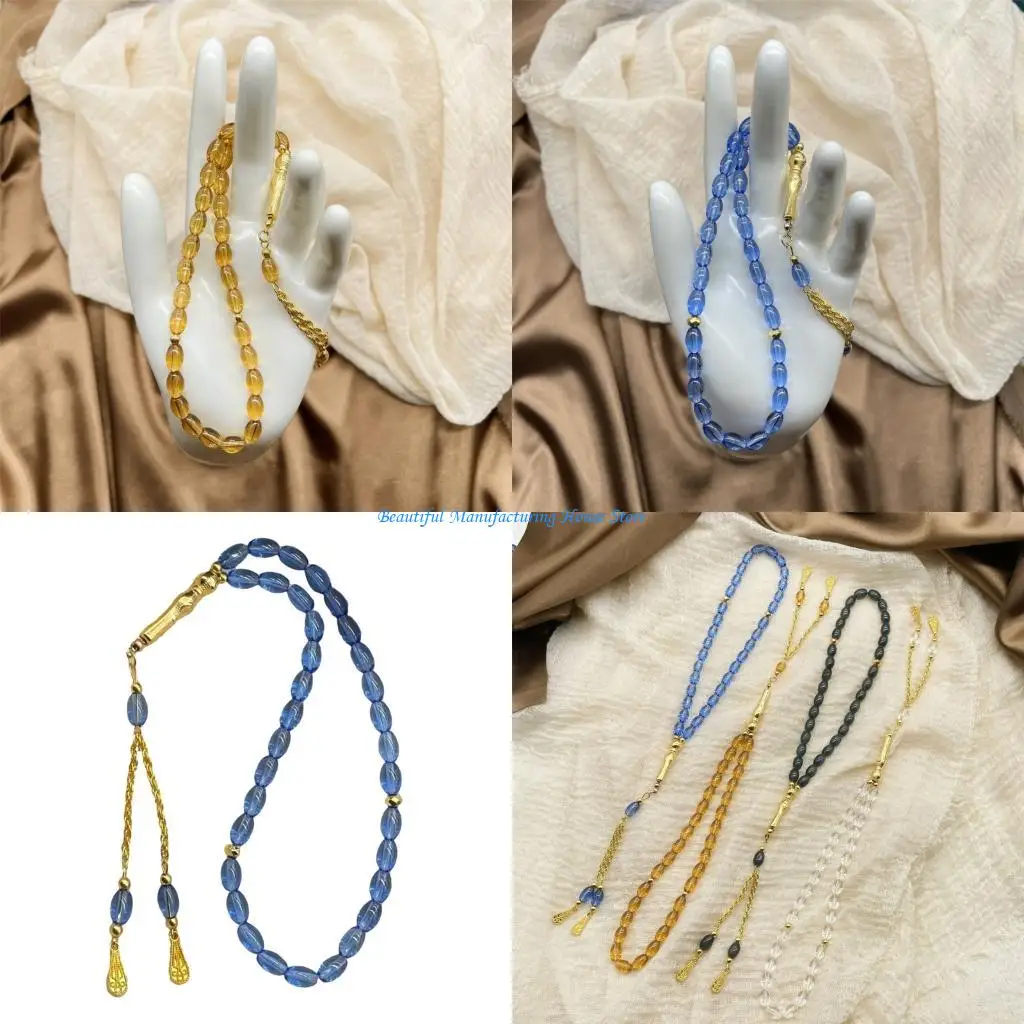 E56A Ovale Glas-Gebetskette Misbaha mit goldenen Quasten für religiöse Zeremonien