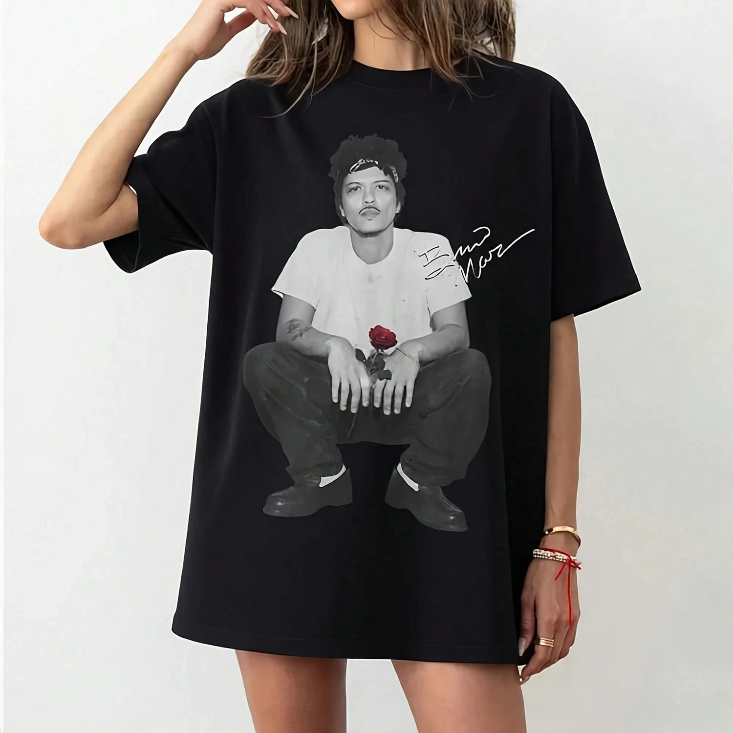 Songer Bruno Mars - Grafik-T-Shirt für Herren, Unisex, O-Ausschnitt, 100 % Baumwolle, kurzärmelig, Y2k, übergroß, beliebtes, modisches Vintage-T-Shirt