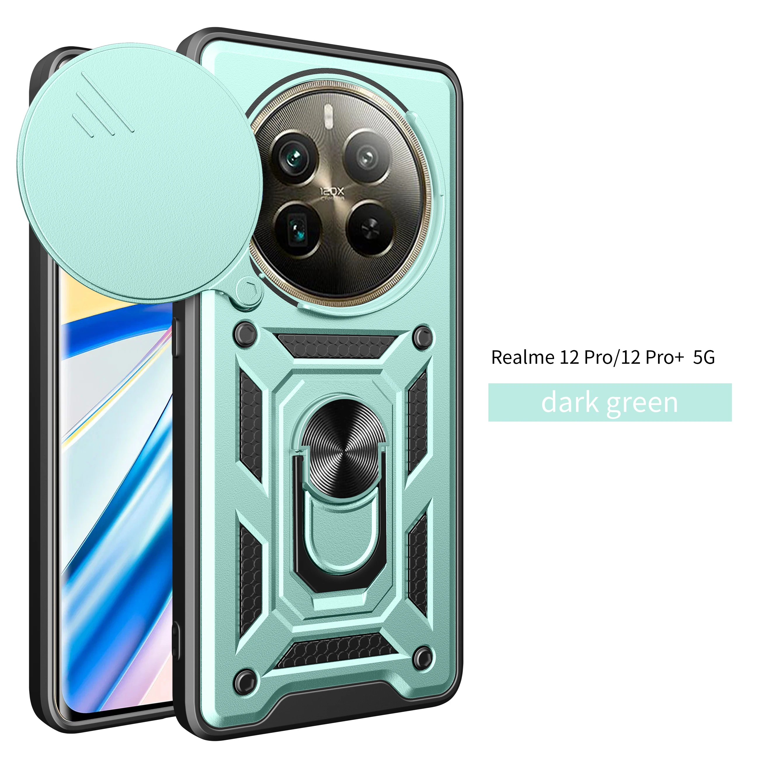 Für Realme 12 5G Hülle Realme 12 Plus Cover Realme 12 Pro + Magnetischer Ringhalter Panzer-Handyhülle Schiebe-Kameraschutz Rückseitenabdeckung