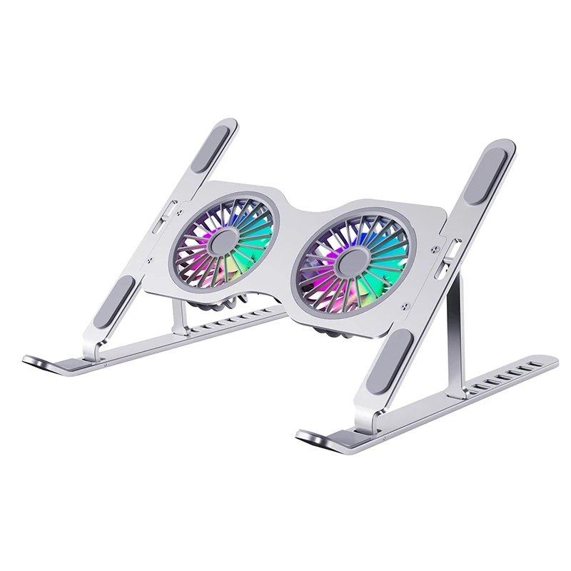 2-Lüfter-Laptop-Kühlständer, verstellbares Laptop-Kühlpad aus Aluminiumlegierung mit RGB-LED-Licht zur Unterstützung von Macbook Pro, leicht zu transportieren. Image