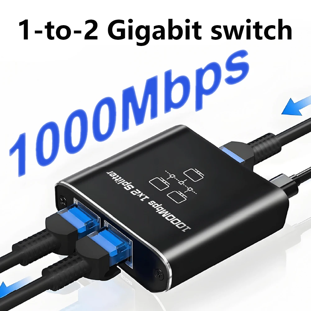 1-zu-2-Gigabit-Netzwerk-Switch mit 1000 Mbit/s, Aluminiumgehäuse, LED-Anzeigeleuchten und USB-C-Stromversorgung für Laptop, Desktop und Heimgebrauch Image