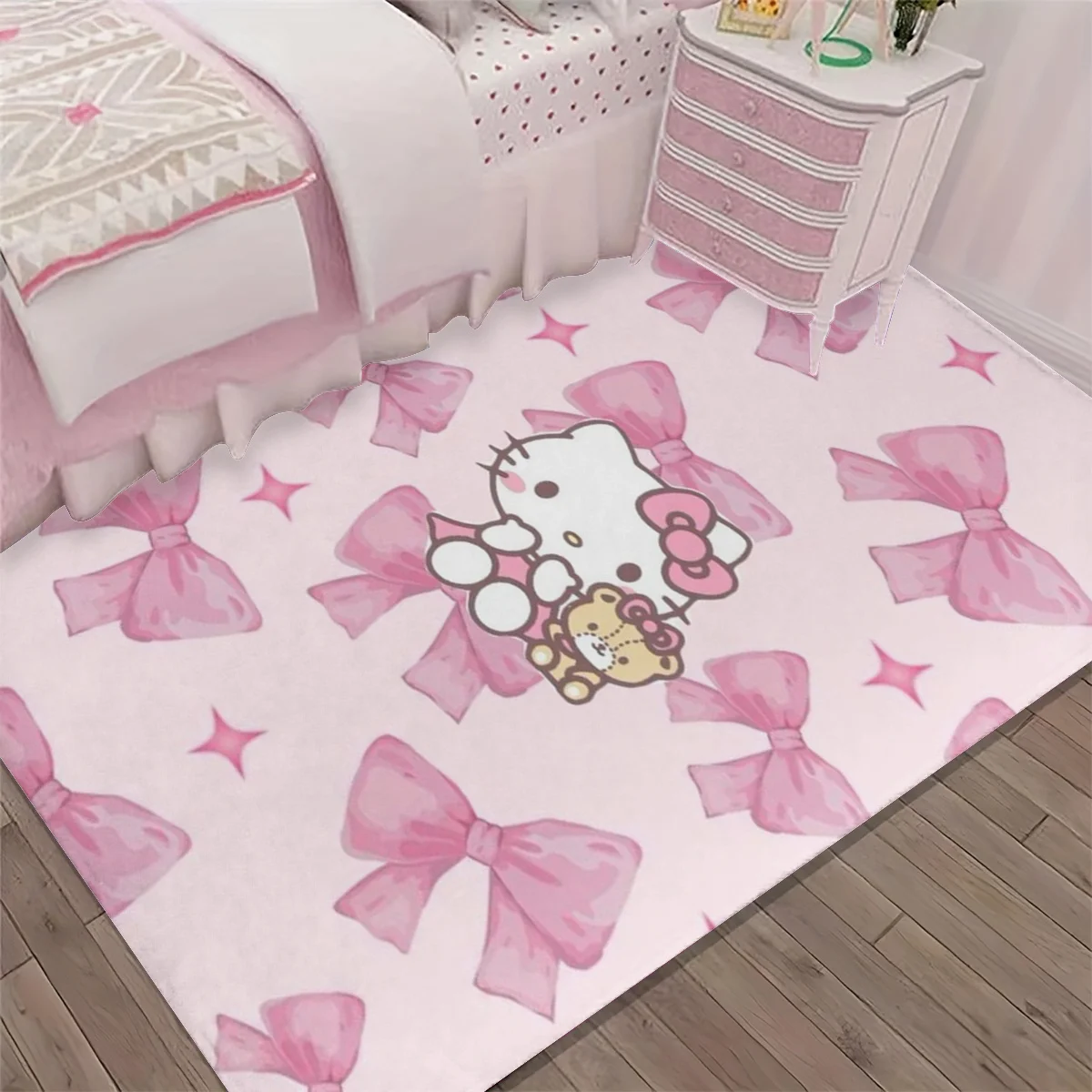 1 Stück Sanrio Hello Kitty Familien-Muster Vintage Wohnzimmer Großer Teppich, Bodenmatte, Erkerfenster Couchtisch Teppich, Heim-Deko