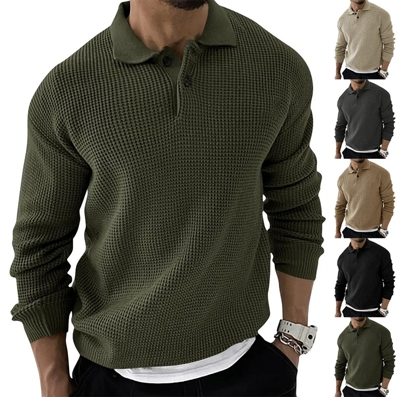 Maglione da Uomo all'Ingrosso Stile Europeo-Americano con Revers Maglione Urbano Slim alla Moda Maglione Lavorato a Maglia a Maniche Lunghe