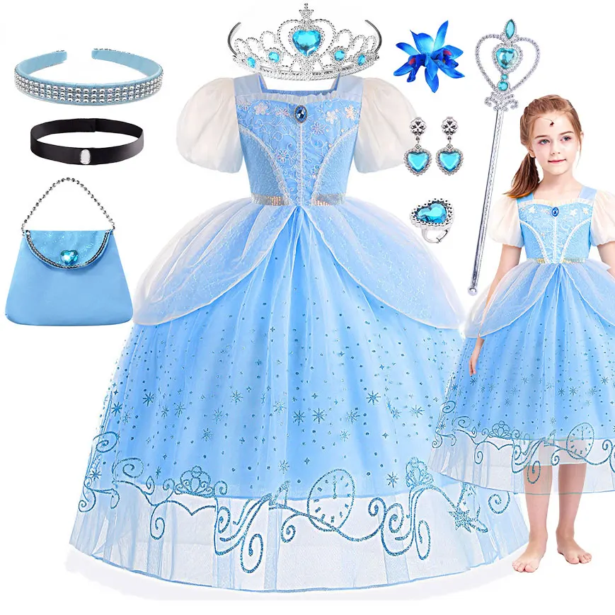 Märchenhaftes Glasstieferl-Kleid für Kinder, Cinderella Geburtstagskleid, Sommerliches Spitzenprinzessinnenkleid mit Puffrock für Halloween, Karneval, Party und Cosplay Image