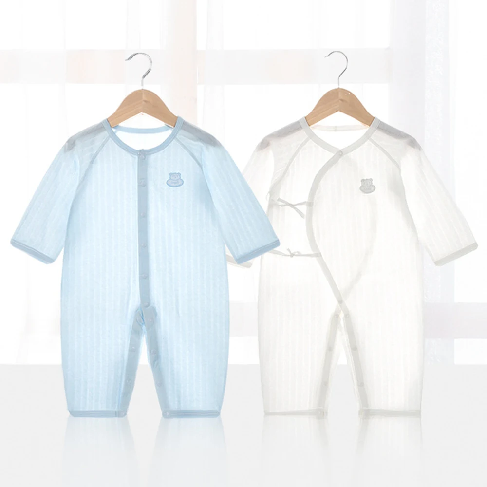 Baby Dünne Sommer Overall Kleidung Kurzarm Strampler Junge Neugeborene Solide Mädchen Schlaf Kleid Infant Bio-baumwolle Strampler Image