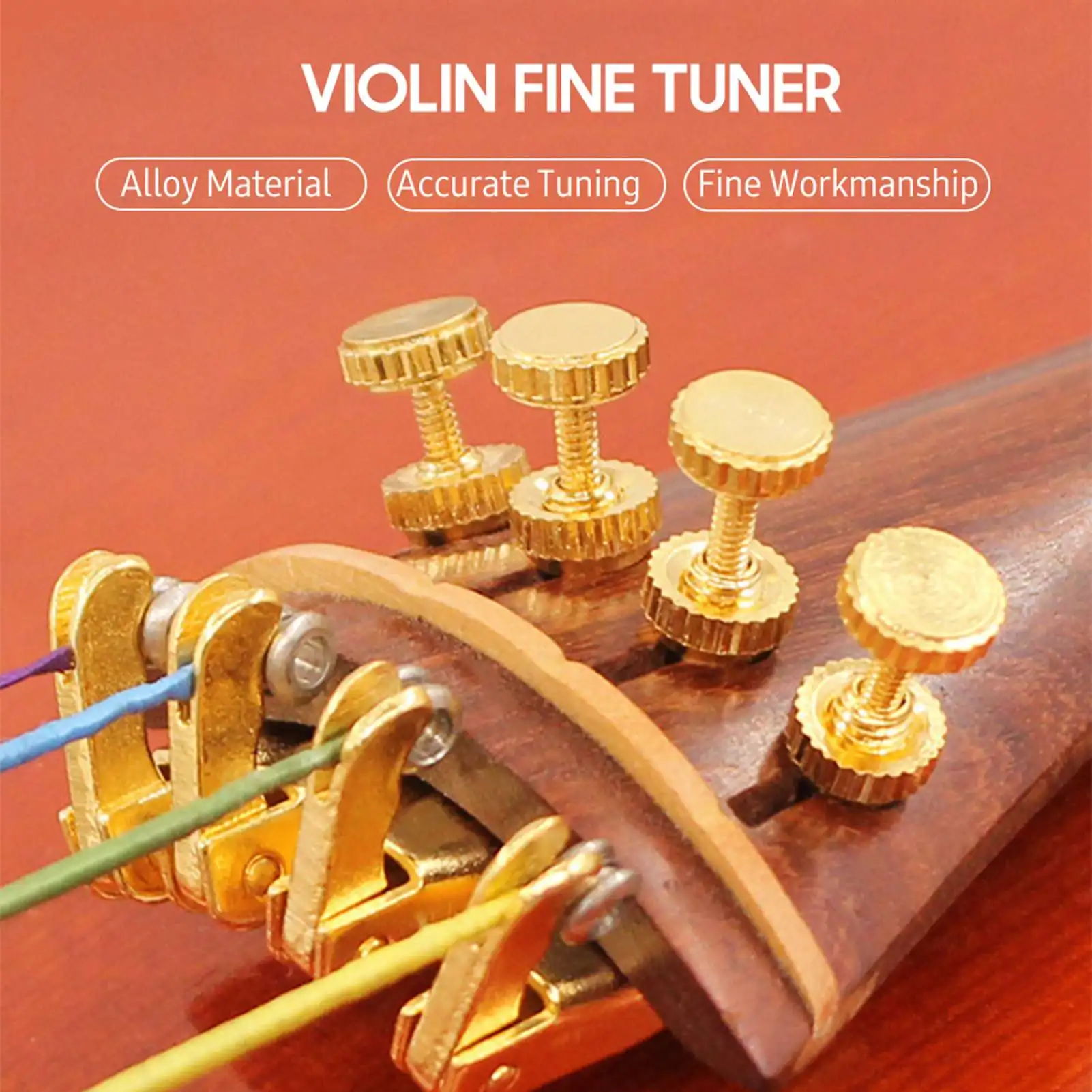 4 Stück Feinstimmgeräte für 4/4-3/4 Violine, Saitenversteller aus Legierung, rostfrei, Violinteile Image