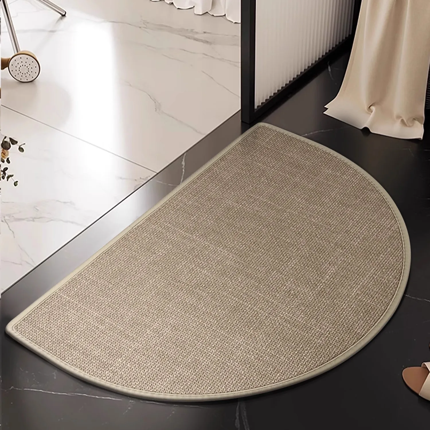 Modern Minimalist Semi Circular Door Mat Non-Slip Entrance Rug for Bathroom Kitchen Home Decor Solid Color Border Floor Mat