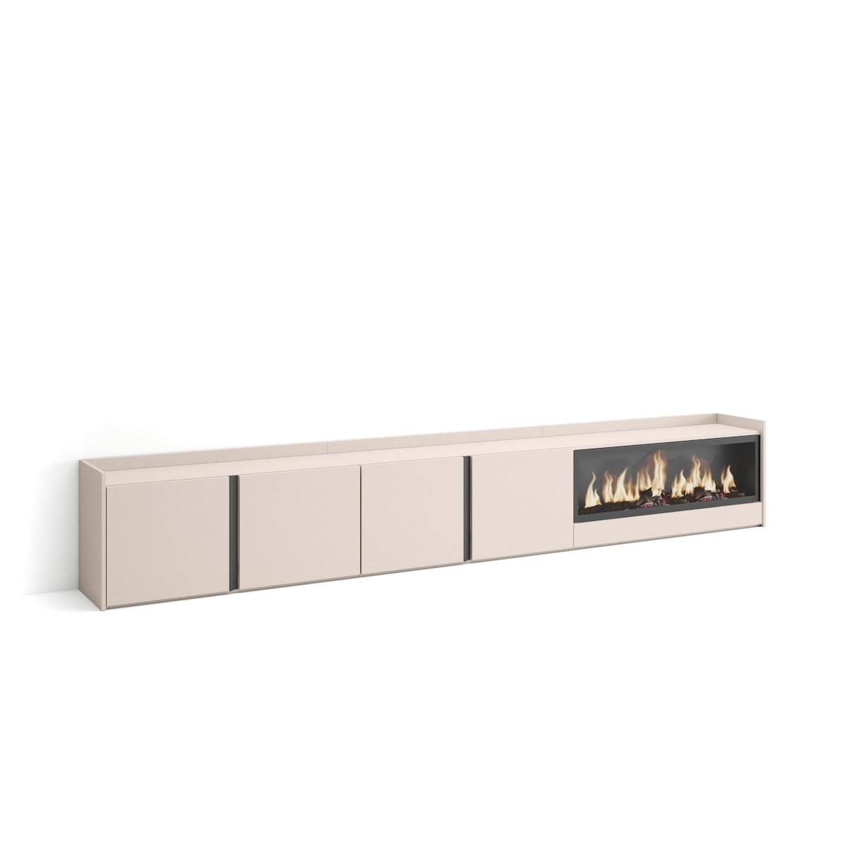 SKRAUT HOME TV-Schrank, Lowboard, 315x50x35 cm, Für TV-Geräte bis zu 80", Elektrokamin XXL, Beige Image