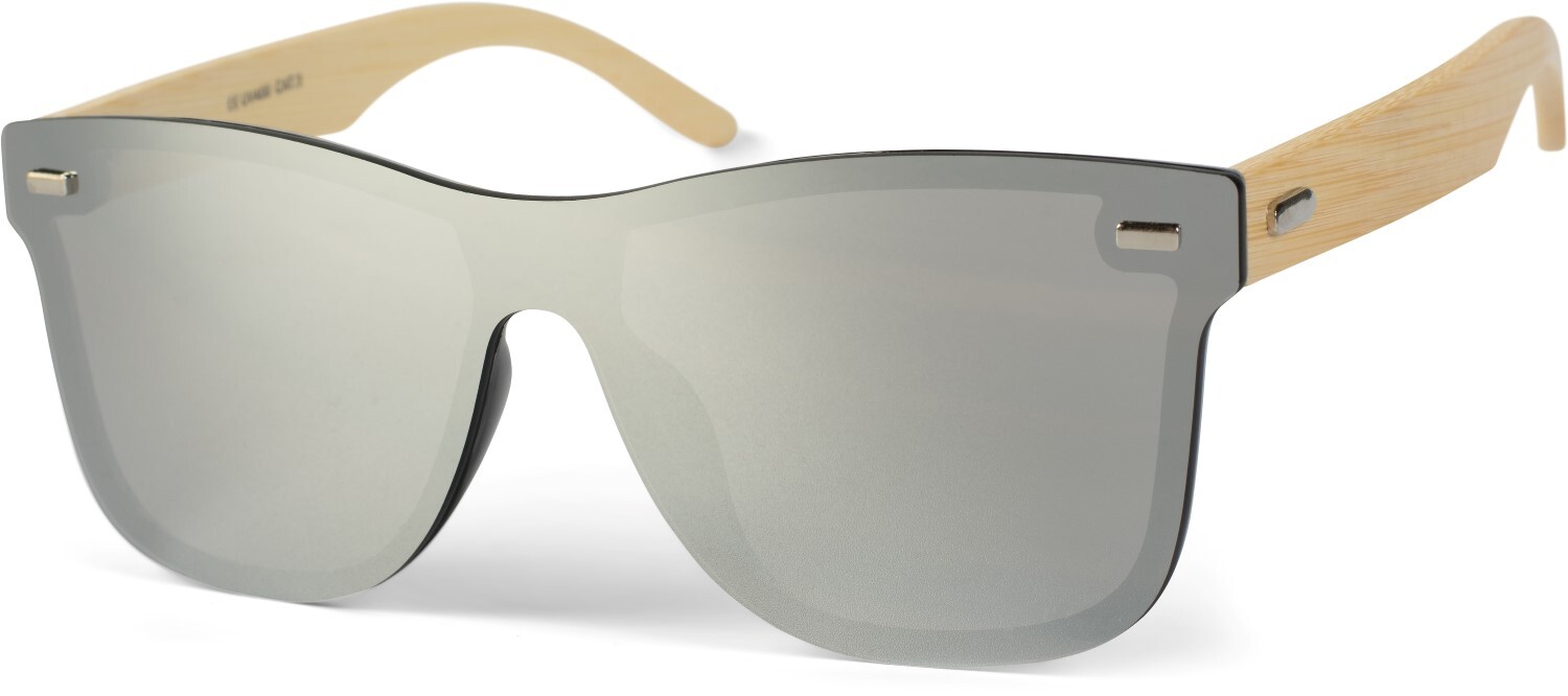 Sonnenbrille STYLEBREAKER "Monoglas Nerd Sonnenbrille Bambus Bügel", Damen, braun (gestell hellbraun, glas silber verspiegelt), Modisch, Sonnenbrillen Sonnenbrille