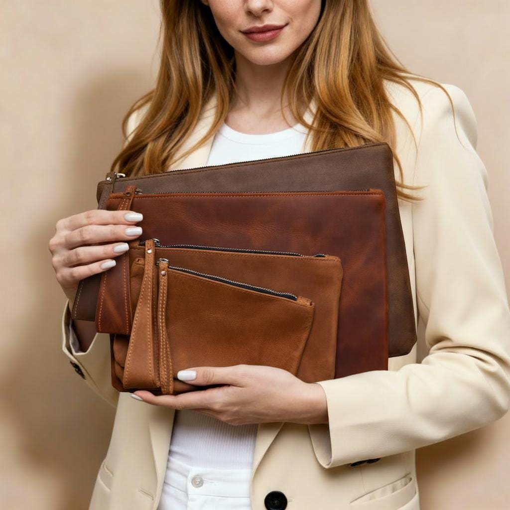 Pochette zippée 100 % cuir véritable, pochette en cuir personnalisée, pochette zippée en cuir personnalisée, pochette zippée bracelet, pochette de dem
