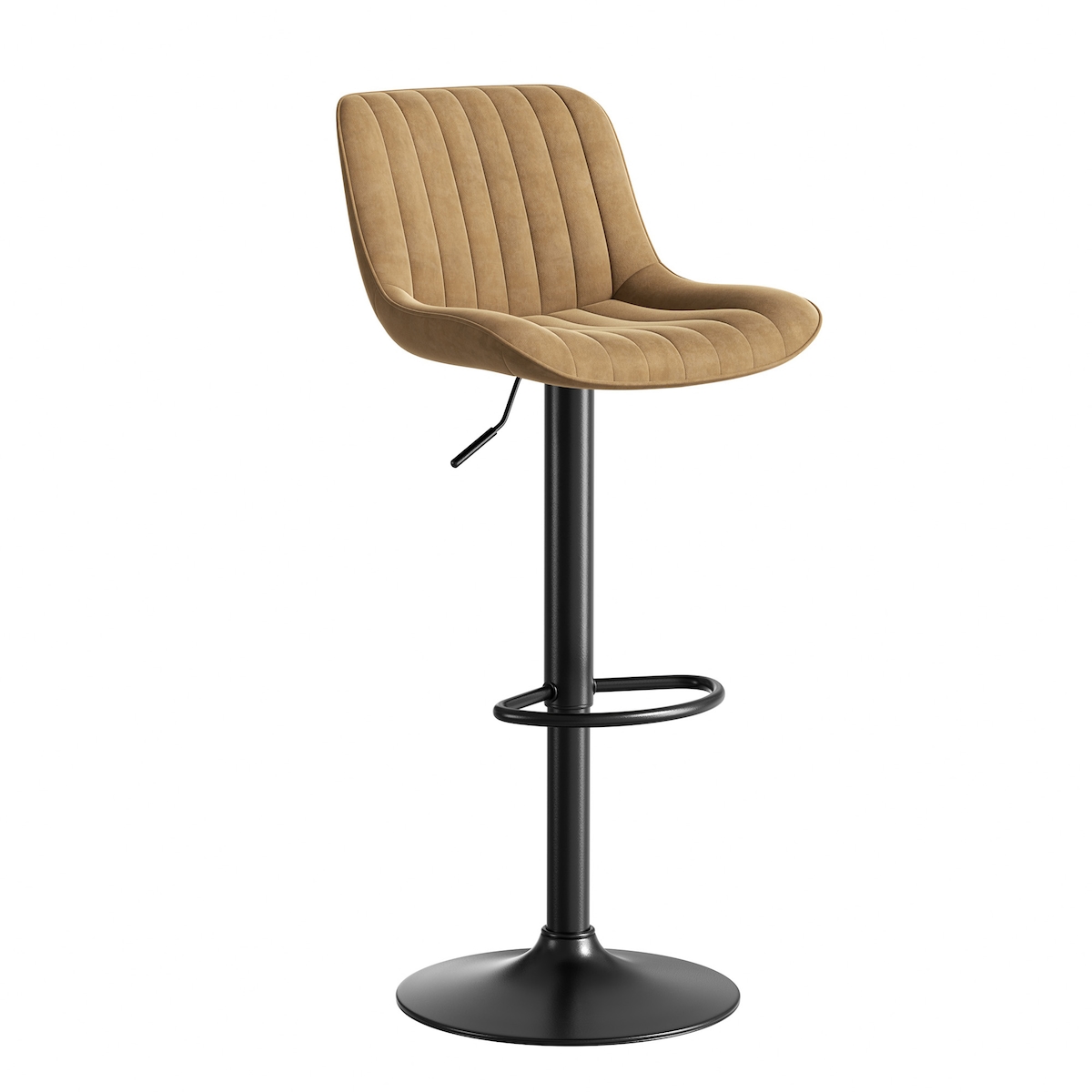 MODFU Barhocker 2er Set Braun 109x47x36 cm drehbar höhenverstellbar mit Samtbezug ergonomischer Rückenlehne für Küche und Bar Image