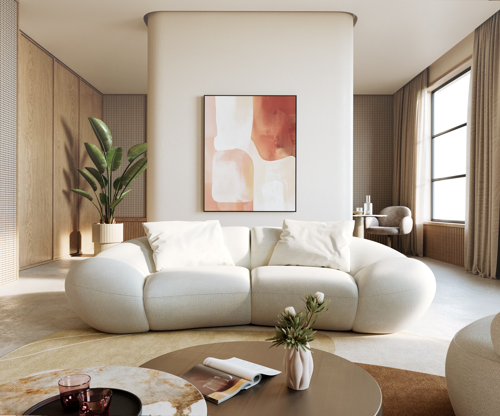 DELIFE 2-Sitzer Lunna 280x170 cm Bouclé Soft Beige 2 Kissen, Sofas