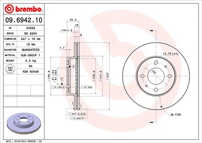 Brembo Bremsscheibe Vorderachse Belüftet [Hersteller-Nr. 09.6942.10] für Nissan Image