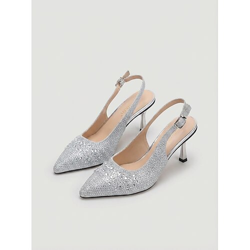 Strassbesetzte Slingback-Pumps für Damen – elegante Stilettos mit spitzer Zehenpartie für Cocktailpartys Abendveranstaltungen