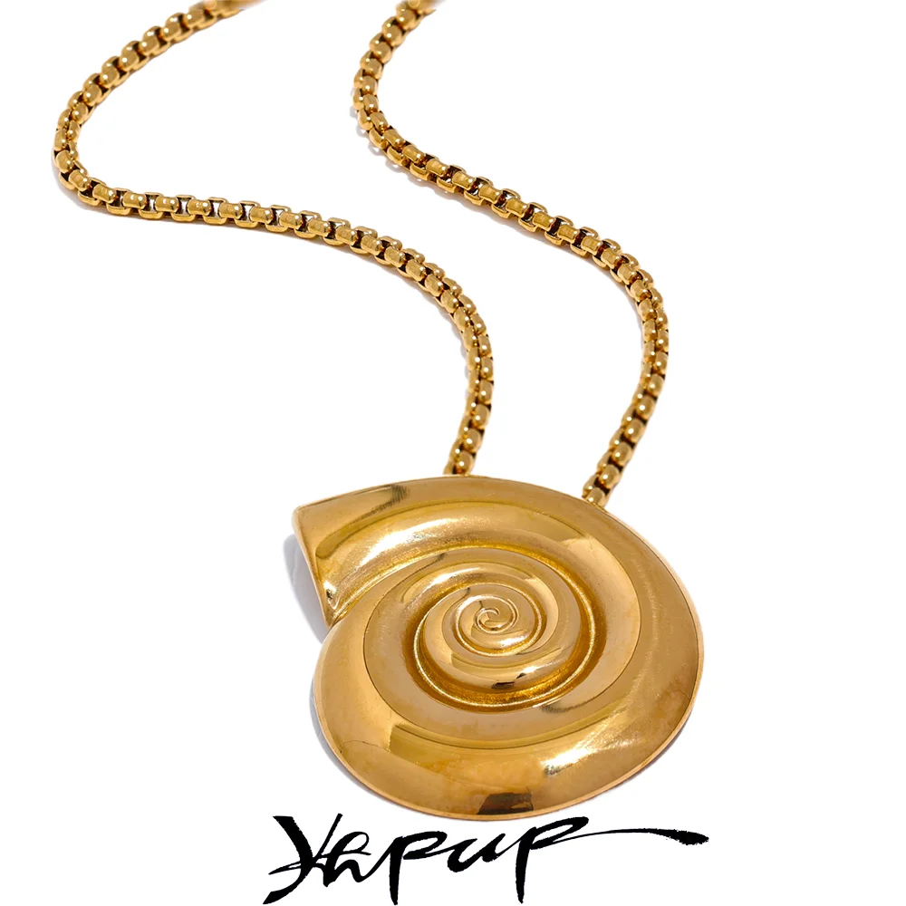 Yhpup Impermeabile Conchiglia in acciaio inossidabile Conchiglia Lumaca Collana con pendente Orecchini Set Colore oro 18K PVD placcato Gioielli di moda Nuovo