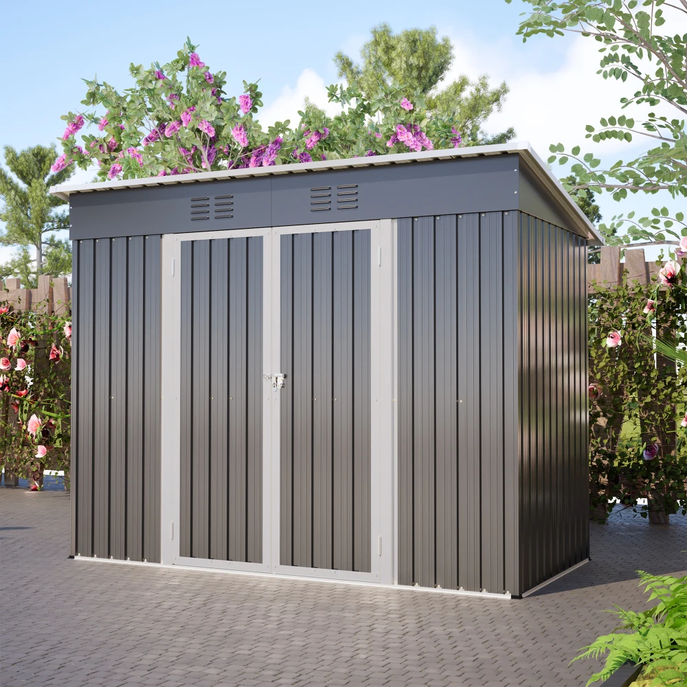 Abri de jardin métallique 8x4 pieds pour équipements de jardin avec porte verrouillable et 2 grilles de ventilation, pour terrasse, cour et jardin
