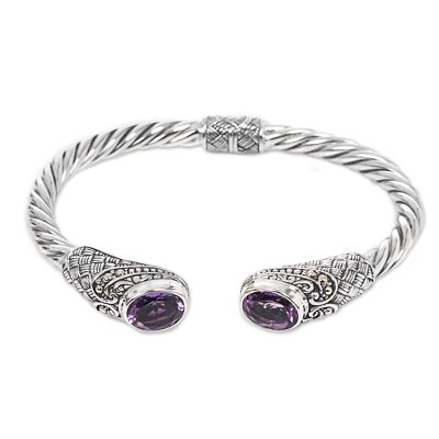 Sterling Rope,'Hand Crafted Amethyst Cuff Bracelet from Indonesia'