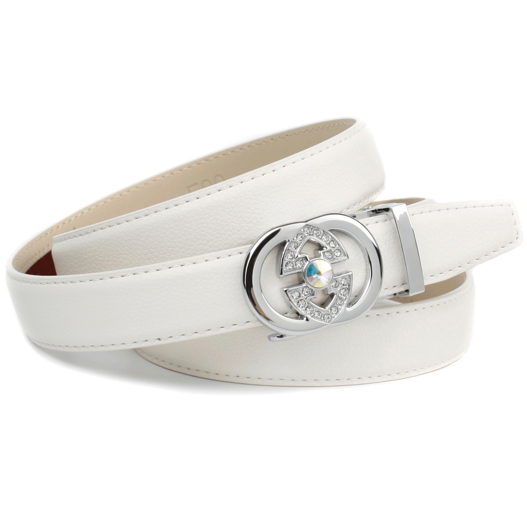 Ledergürtel ANTHONI CROWN, Damen, Gr. 110, weiß, Leder, unifarben, Gürtel Ledergürtel, Eleganter Klassiker in schwarz mit Glitzersteinen Image