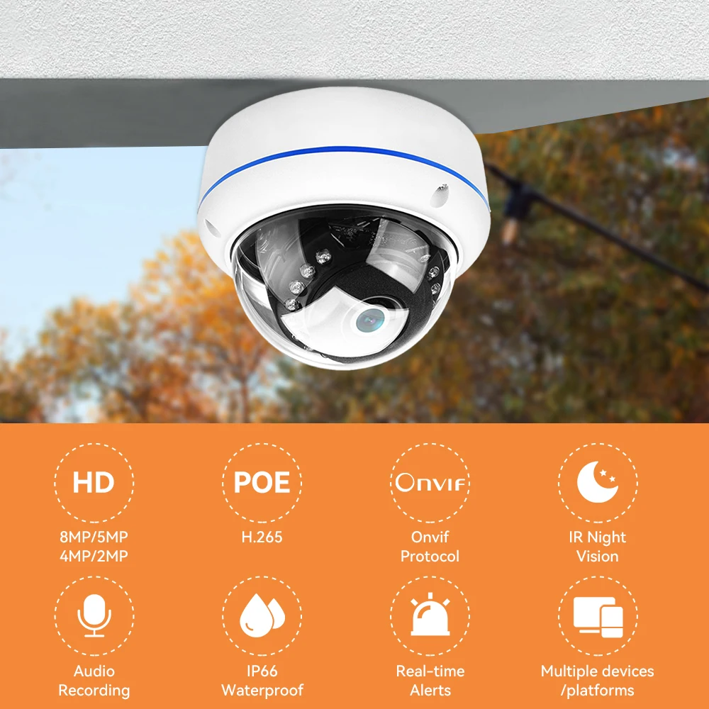 4K 8MP Ultra HD IP-Kamera, vandalensicher, wasserdicht, für den Außenbereich, Dome-Kamera, Nachtsicht, interne Audio-Fernzugriffsfunktion, Xmeye Cloud H.265 Image