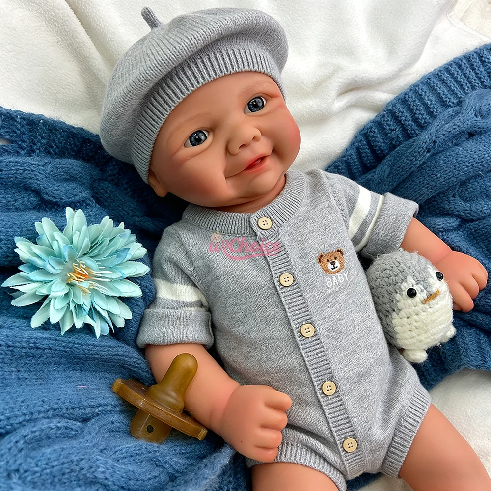 Maßgefertigte 17-Zoll-Silikon-Reborn-Babypuppe, handbemalt, blaue Augen, Reborn-Baby, Mädchen/Junge, gewichtete Puppe, Neugeborenes, als Geschenk für sie