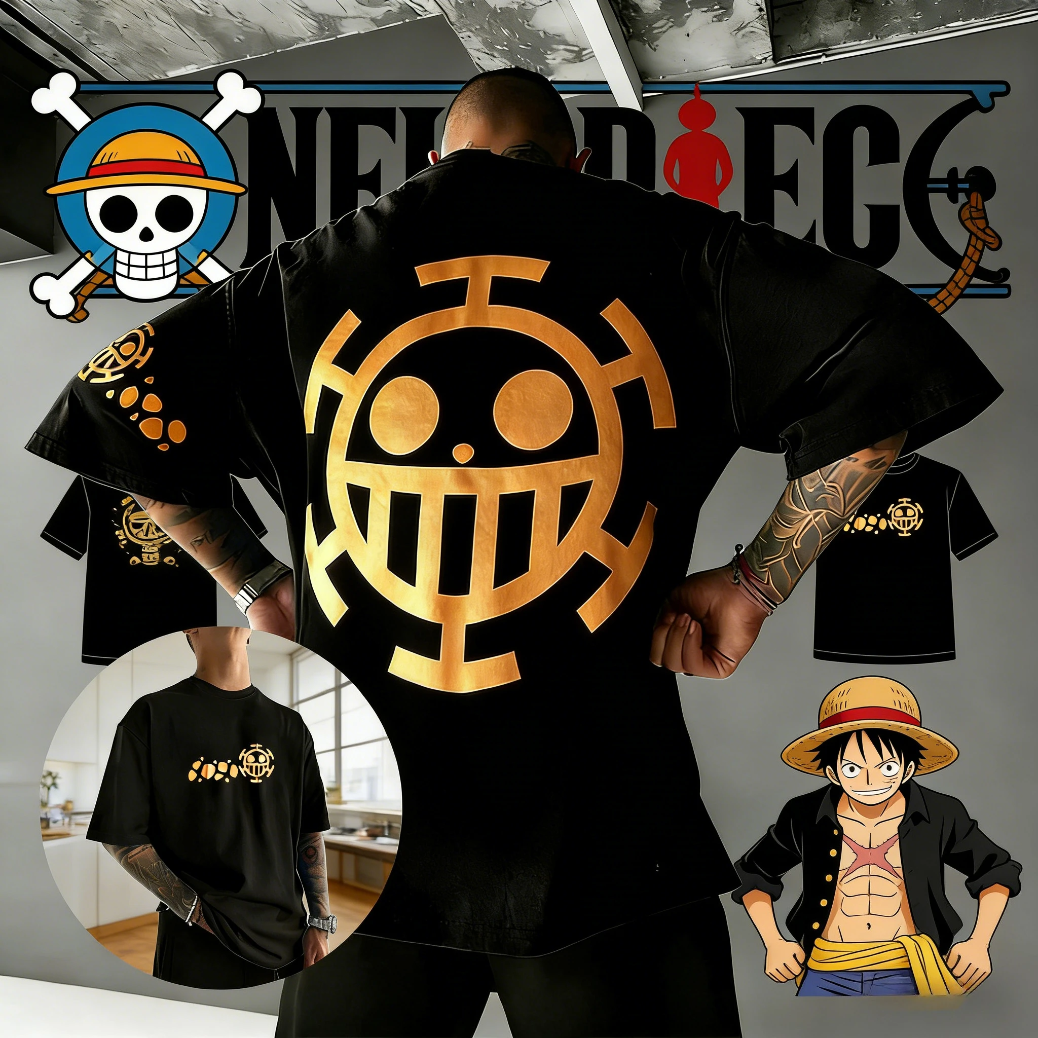 T-shirt in cotone estiva 2026 One Piece Trafalgar Law con stampa logo Vintage Heart Pirates a maniche corte, streetwear per i fan degli anime