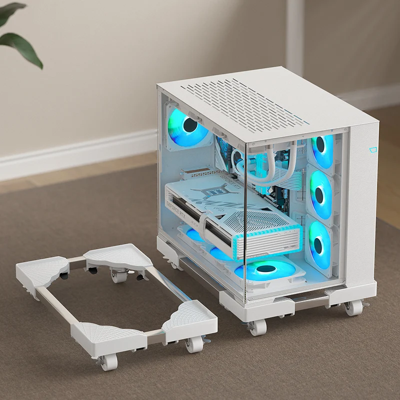 Tragbarer, ausziehbarer Computerständer, verstellbarer mobiler Ständer mit Universalrädern für Gaming-PCs, atmungsaktiv und belüftet.