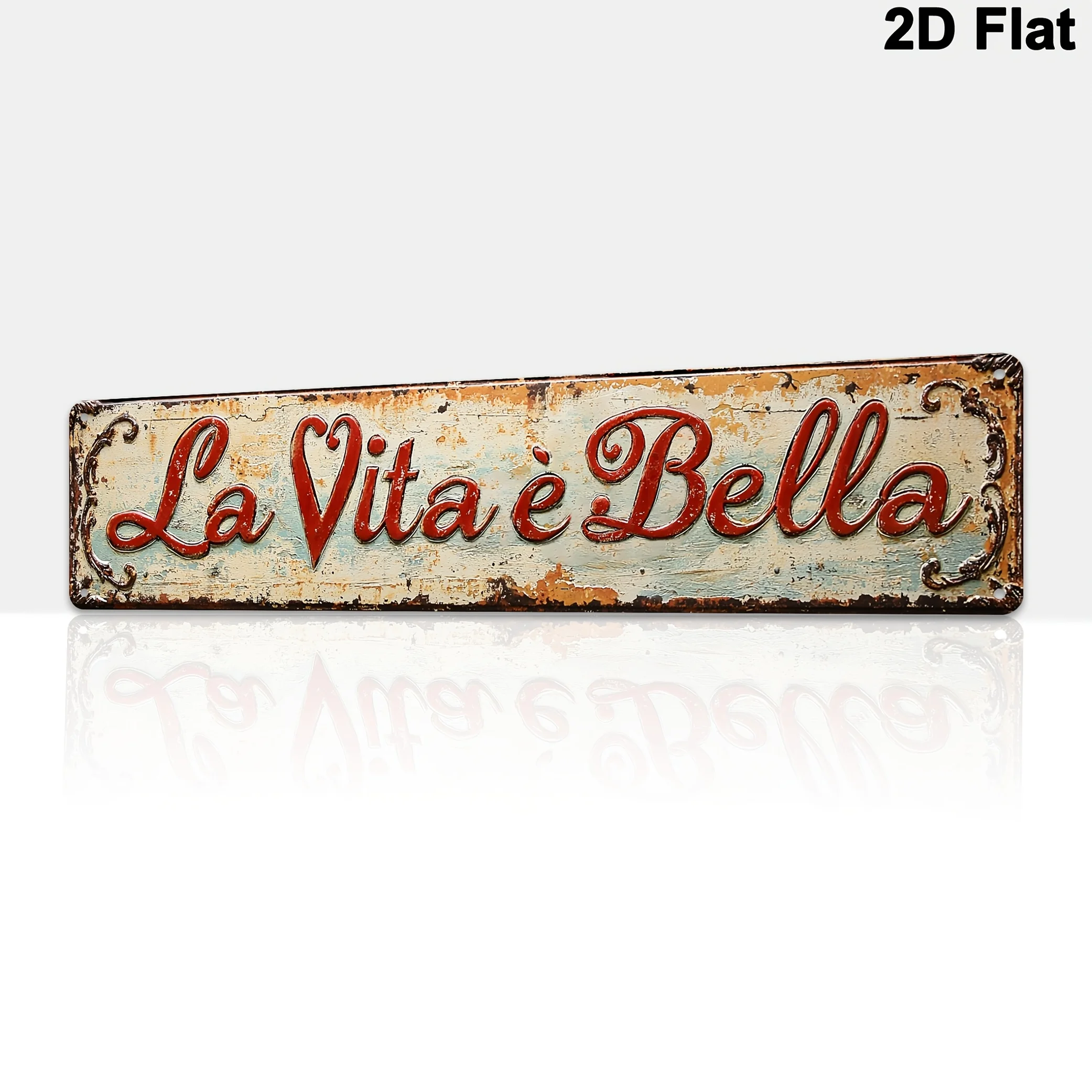 La Vita è Bella Vintage Blechschild, Retro Rustikale 2D Flache Metall-Wandkunst, Inspirierendes Zitat Dekorative Plakette für Zuhause Café Bar L Image