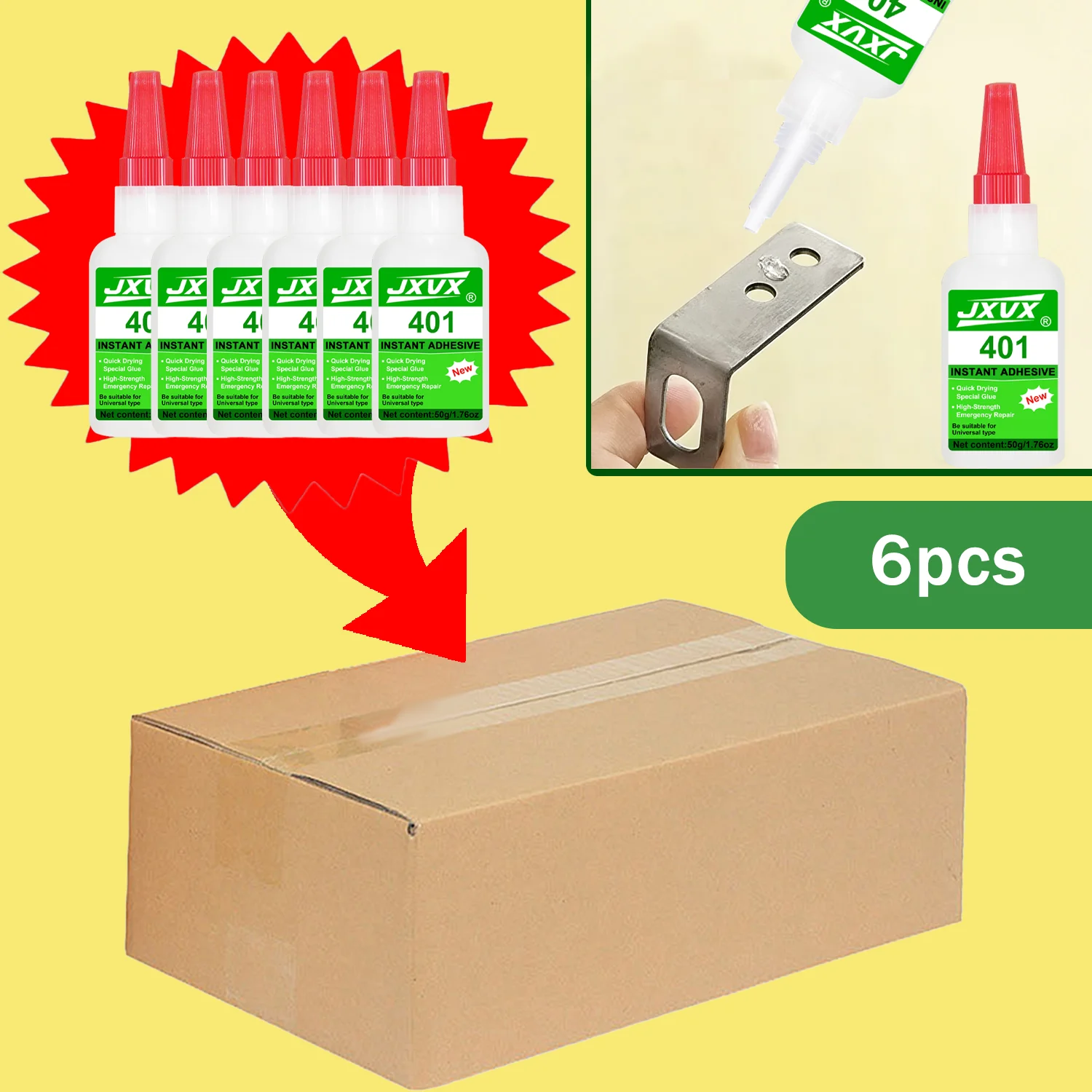 JXVX 401 Universal-Sekundenkleber 50 g, anaerober Klebstoff, transparent und geruchsneutral Flüssiger Klebstoff, geeignet für Harz, Keramik, Kunststoff und Holz, inklusive Präzisionsapplikator