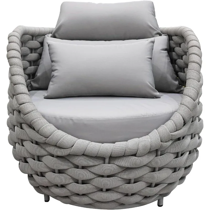 Modernes Patio-Sofa-Set mit Aluminiumrahmen und geflochtenem Seil, Outdoor-Möbel mit gepolsterten Sitzen und Steinplattentisch für Balkon und Poolbereich Image