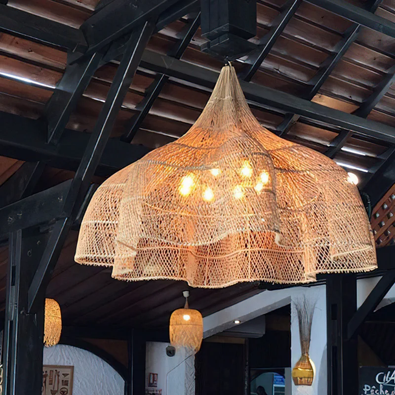 Wabi Sabi Rattan Pendel leuchte moderne Wohnzimmer Korb Pendel leuchte Restaurant Küche Esszimmer LED hand gefertigte Pendel leuchte