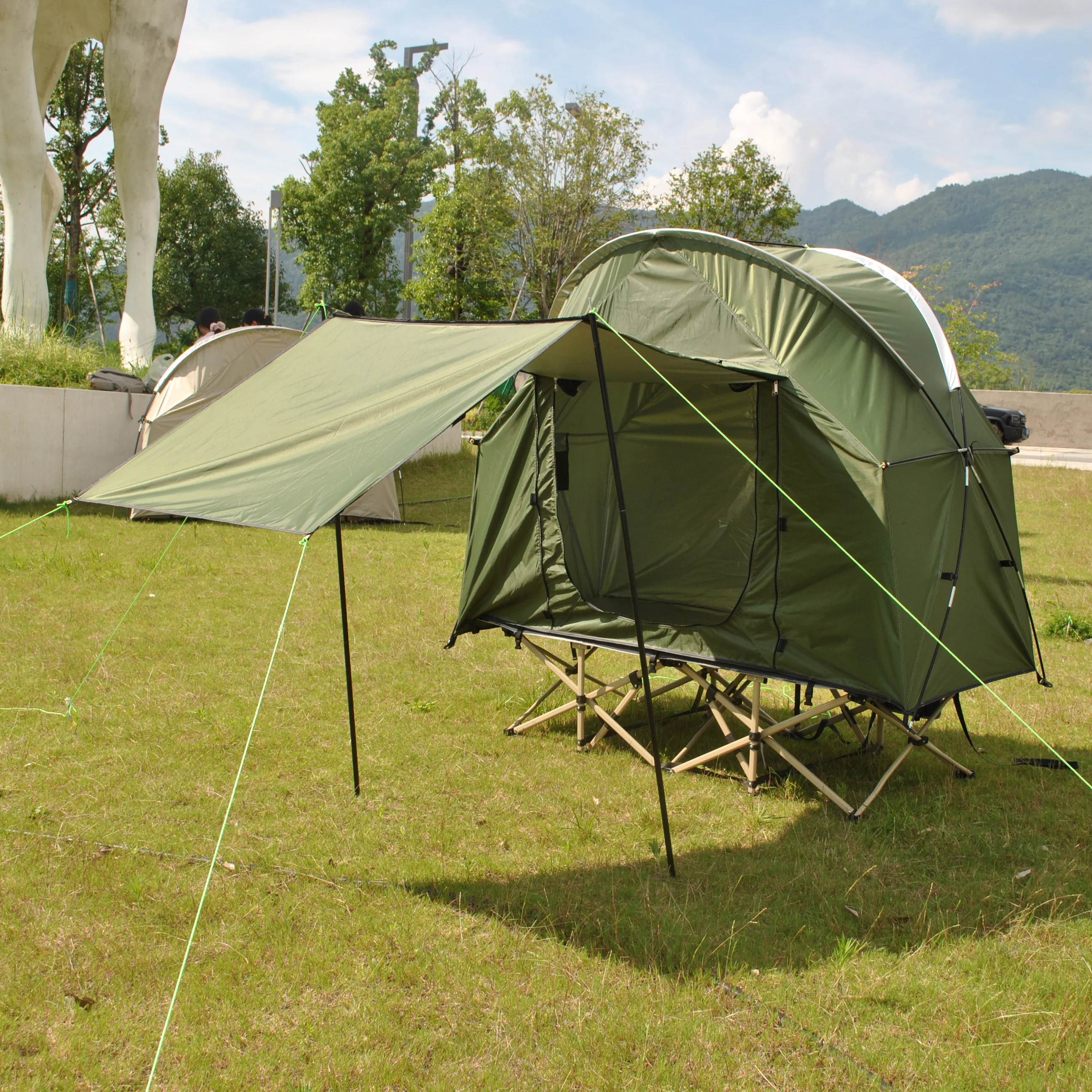 1-Personen-Campingliege mit Zelt, faltbare, bodenfreie Feldbett-Kombination mit Überdachung, für Wandern, Rucksackreisen, Outdoor, ohne Bett