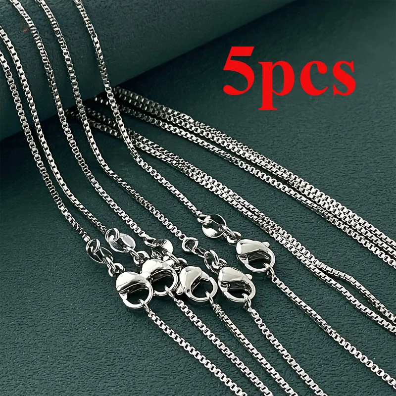 1-5 Stück 16-30 Zoll 925er Sterlingsilber 1MM Box-Style-Kette Halskette für Damen und Herren, modischer Schmuck für Hochzeit, Party, Geschenk Image