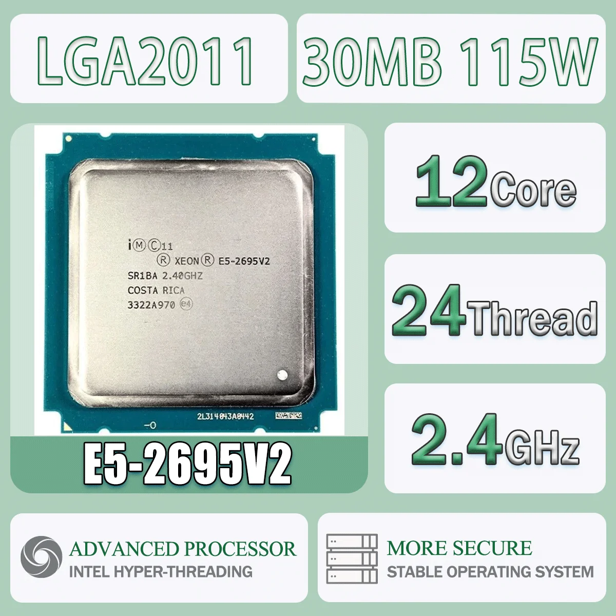 Intel Xeon E5-2695V2 2,4 GHz 12 Kerne 24 Threads SR1BA 30 MB 115 W E5 2695V2 Computer CPU Prozessor Server E52695 V2 Paket LGA 2011
